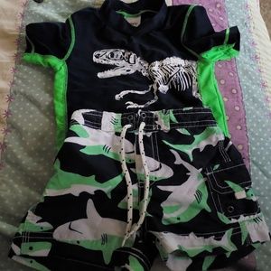 Dinosaur/shark rash guard swim set